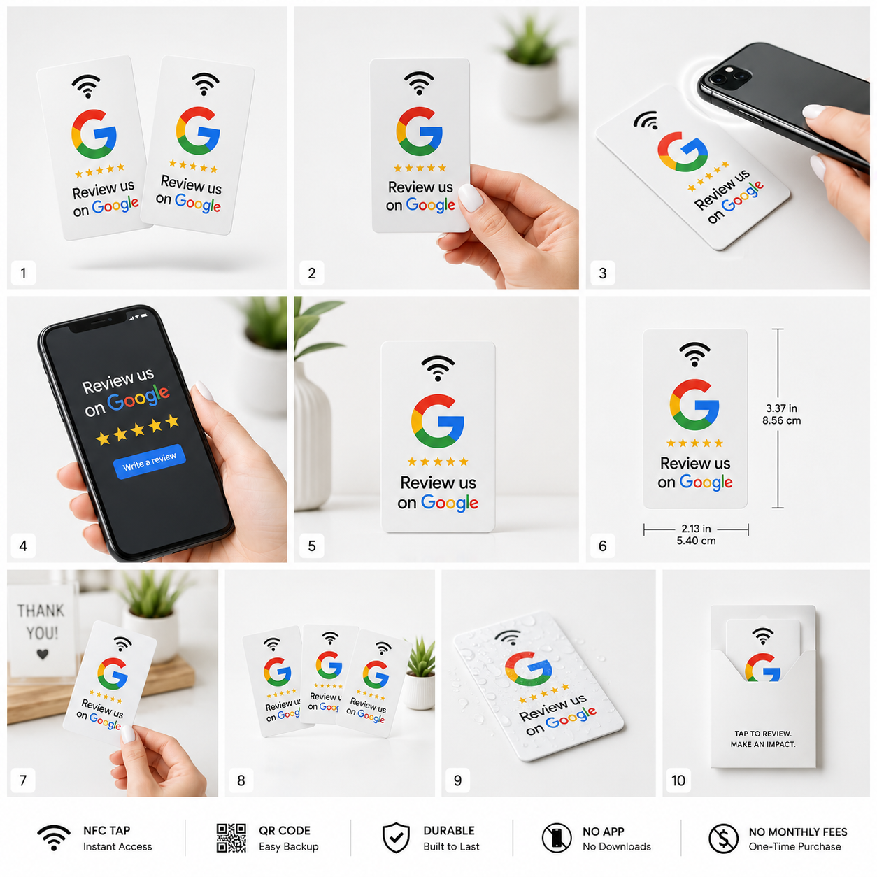 Google Review Tap Card – NFC + QR Code for Business | White