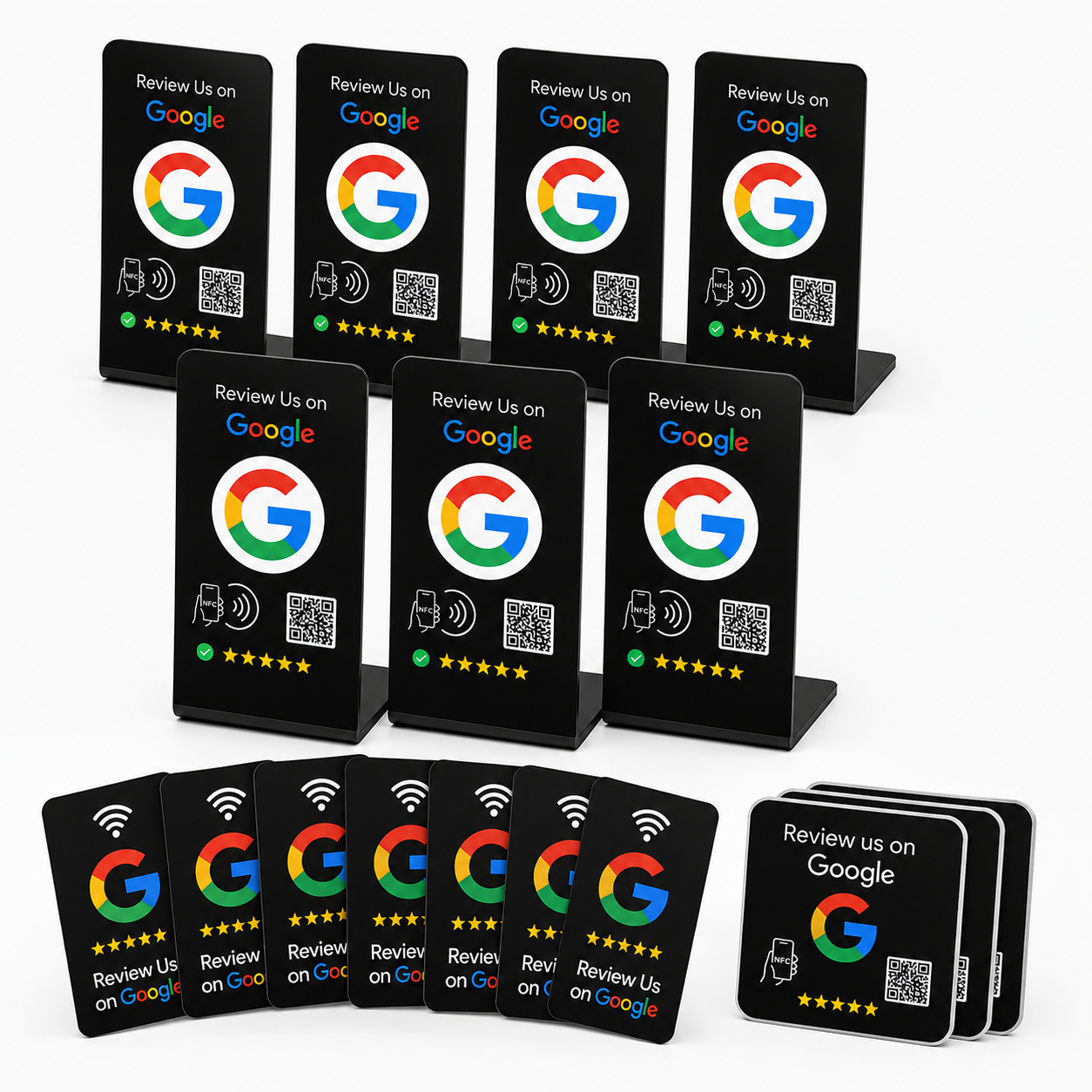 Google Review Growth Bundle – 7 NFC Review Stands, 7 Cards & 3 Stickers
