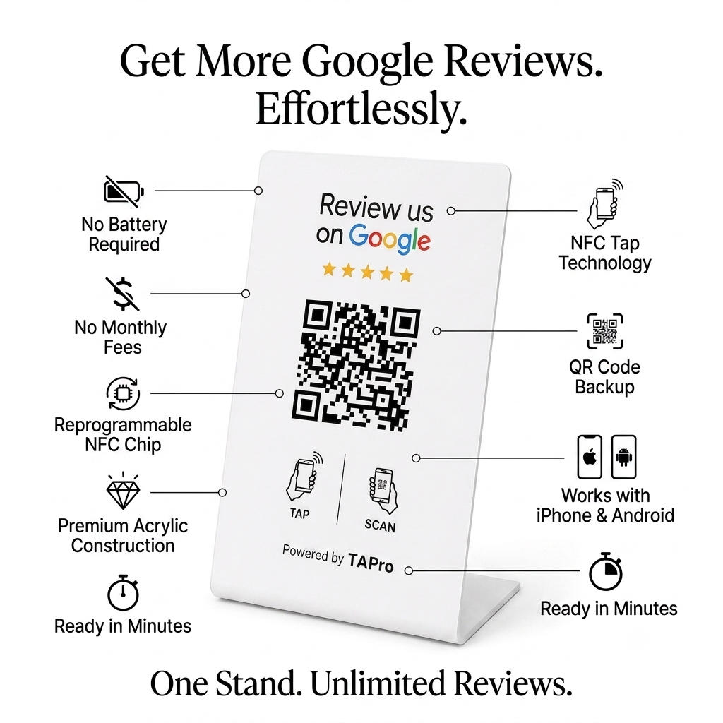 Countertop Google review display for reception desks