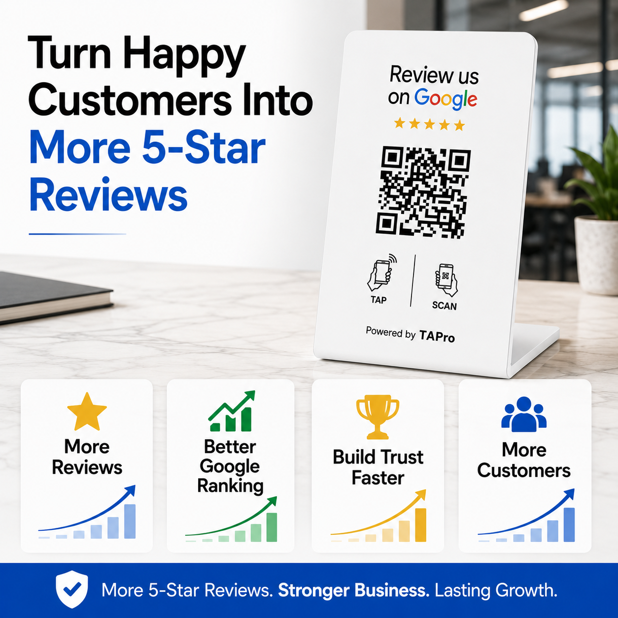 Google review display stand with NFC and QR code
