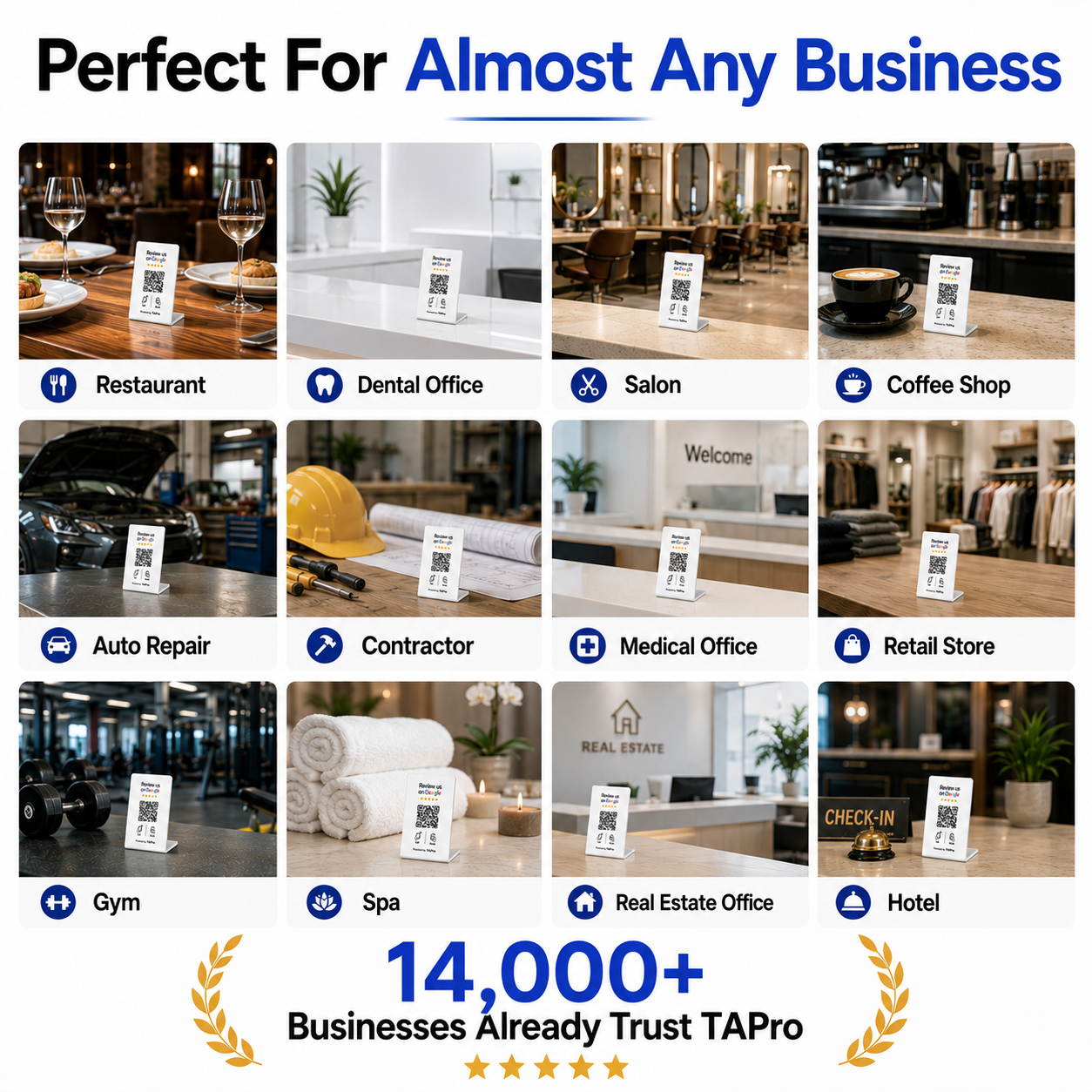 Premium tap-to-review display for local businesses
