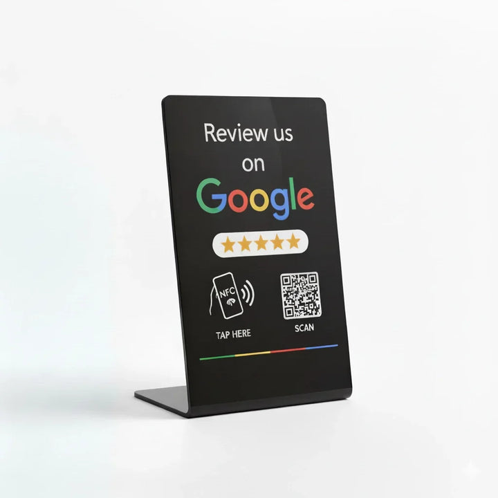 TAPro Dark Google Review NFC QR Code Tabletop Display Sign