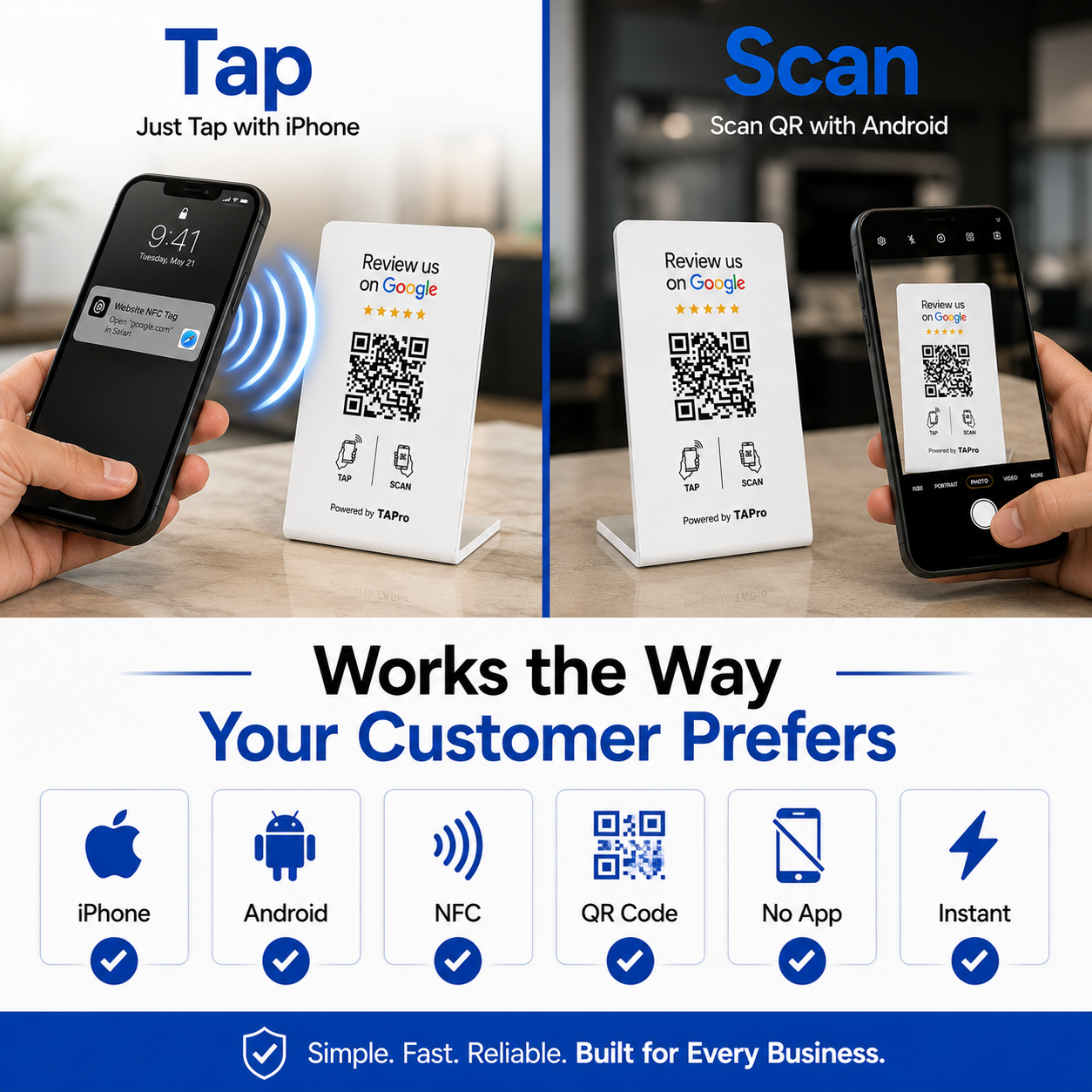 QR and NFC review display for restaurants