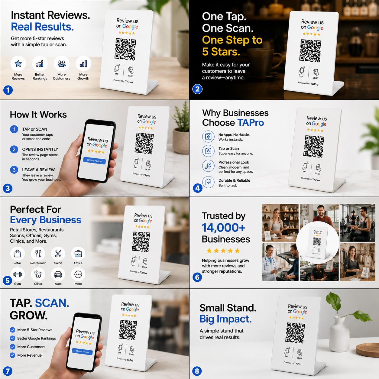Premium tap-to-review display for local businesses