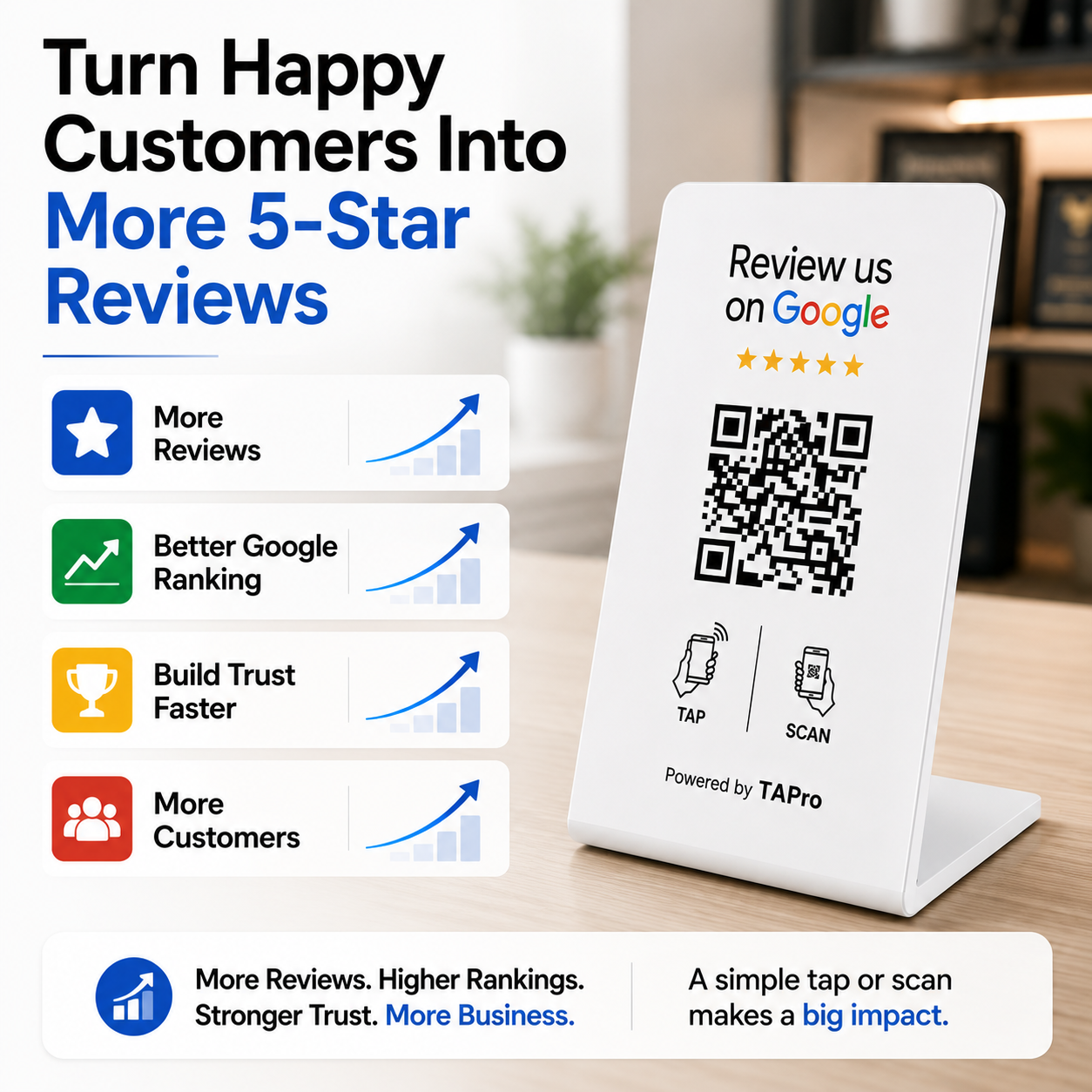 Tap Google Review Stand with NFC and QR Code