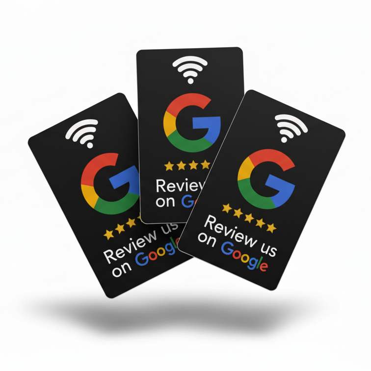 Google Review Starter Bundle | 3 NFC Stands, 3 Cards & 3 Stickers