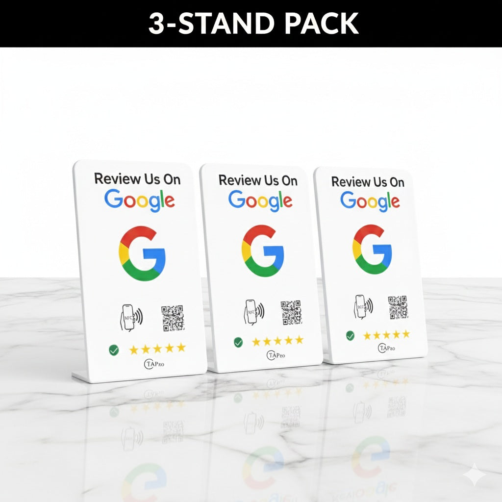 Google Review Stand – NFC & QR Code, NTAG215 Chip, Tap to Collect 5-Star Reviews Instantly, Countertop Display | TAPro - Imag