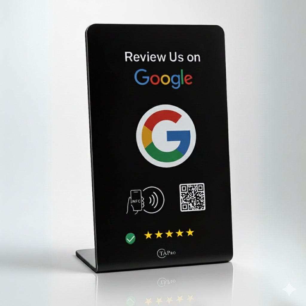 Google Review Stand – NFC & QR Code, NTAG215 Chip, Tap to Collect 5-Star Reviews Instantly, Countertop Display | TAPro - Imag