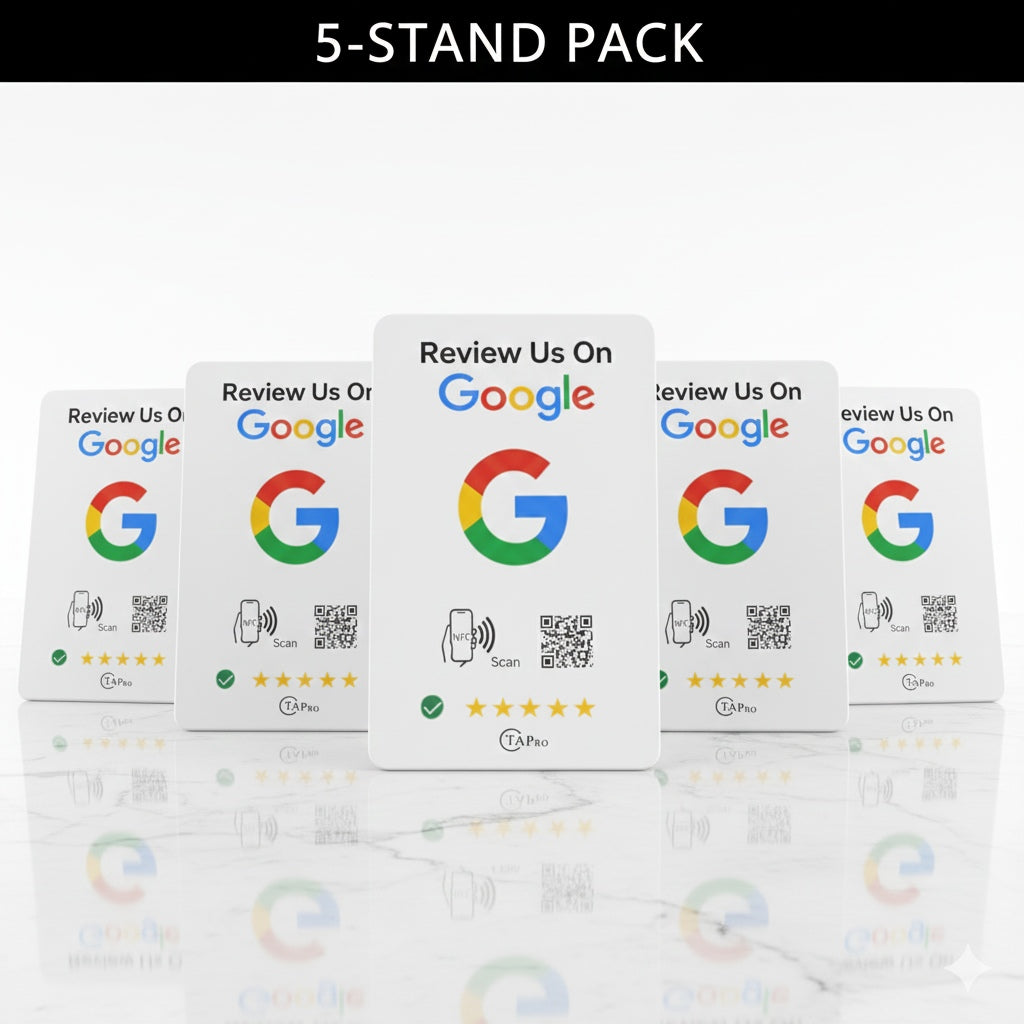 Google Review Stand – NFC & QR Code, NTAG215 Chip, Tap to Collect 5-Star Reviews Instantly, Countertop Display | TAPro - Imag
