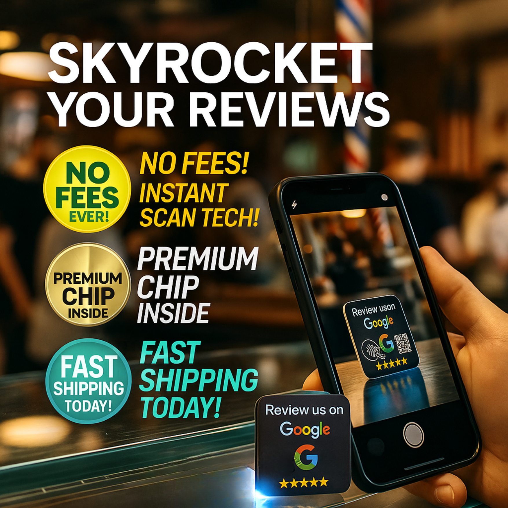 Mini Google Review Link Sticker Plate – NFC + QR Tap-to-Review