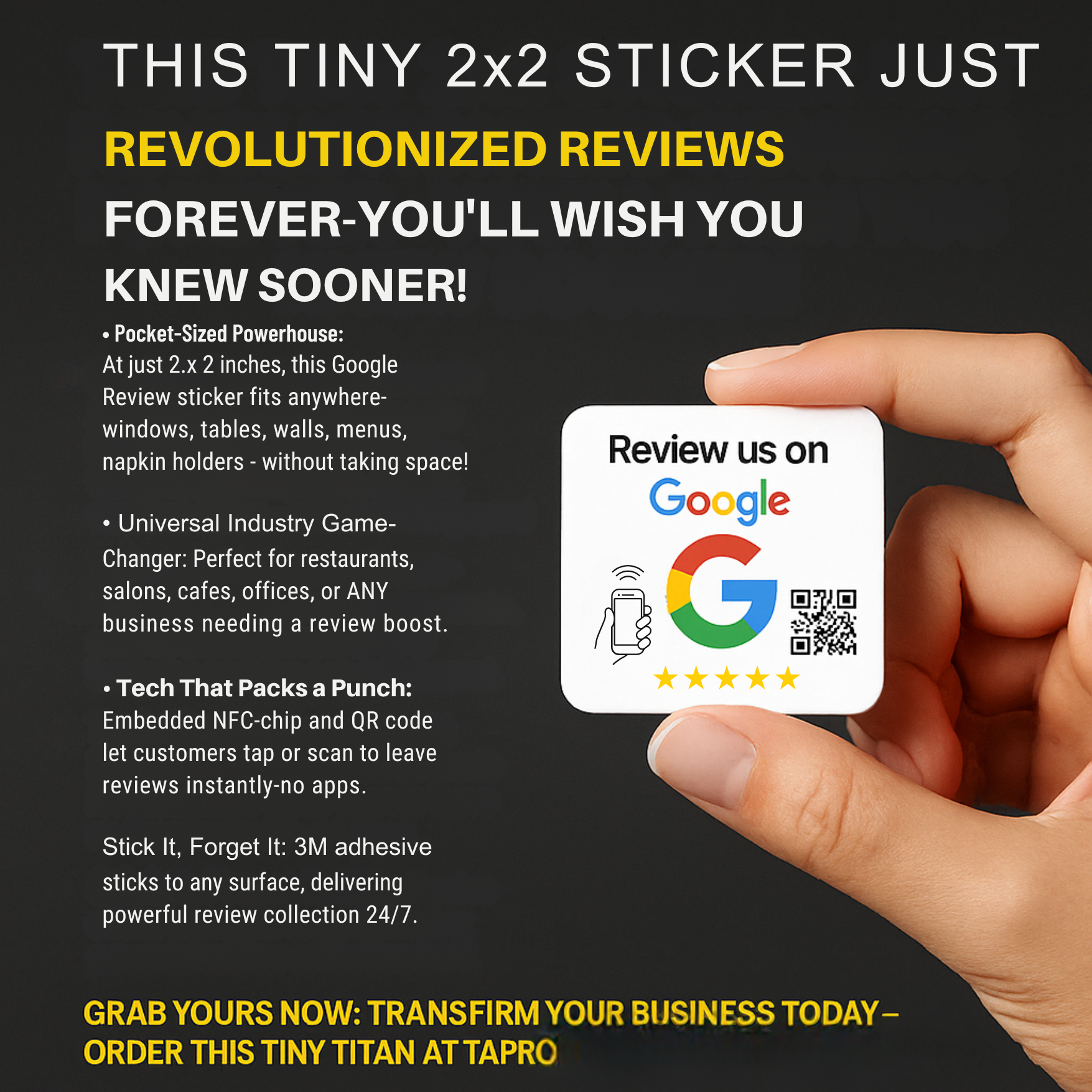 Mini Google Review Link Sticker Plate – NFC + QR Tap-to-Review