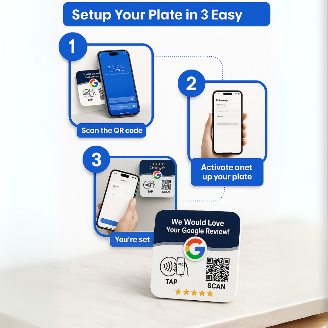 Mini Google Review Link Sticker Plate – NFC + QR Tap-to-Review