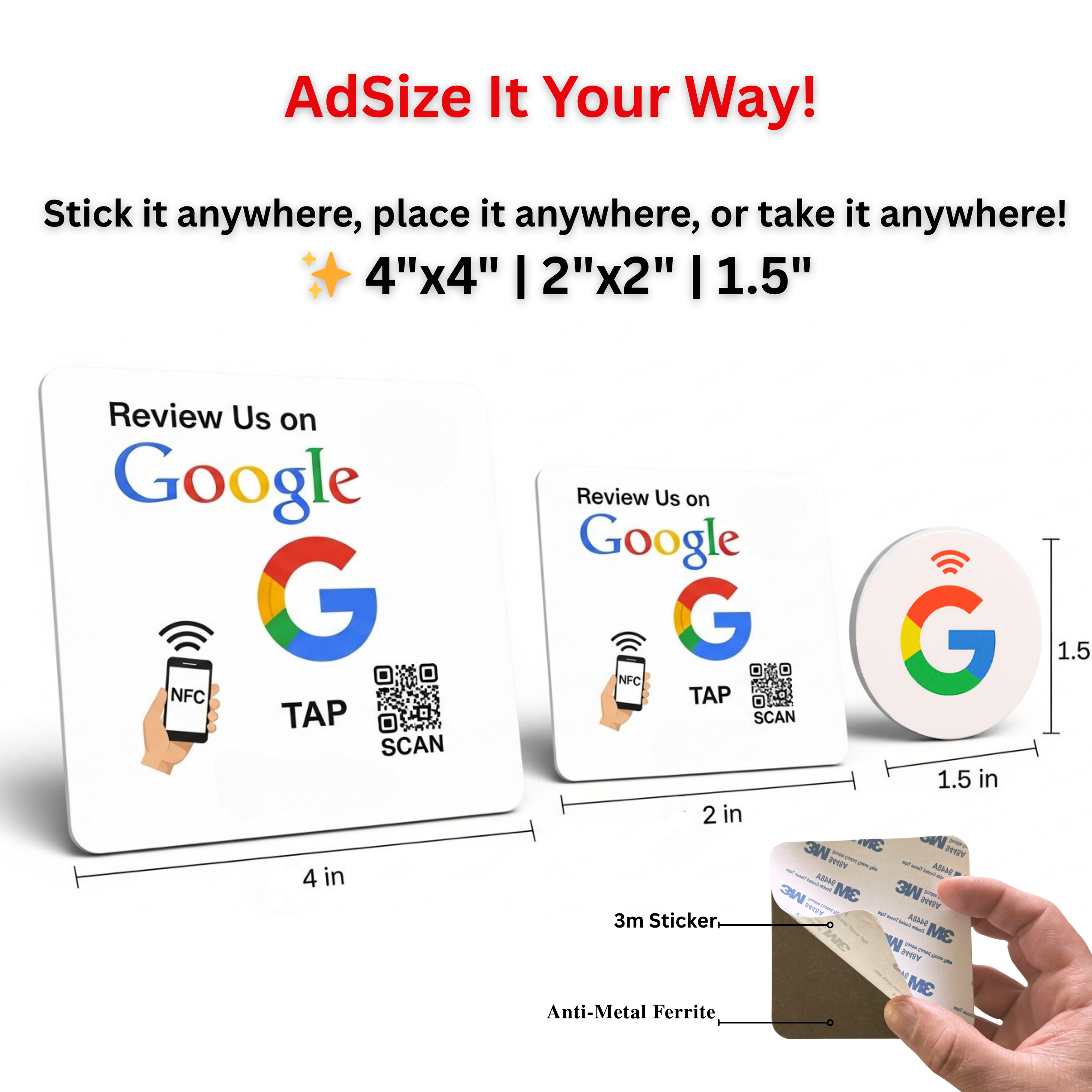 Mini Google Review Link Sticker Plate – NFC + QR Tap-to-Review