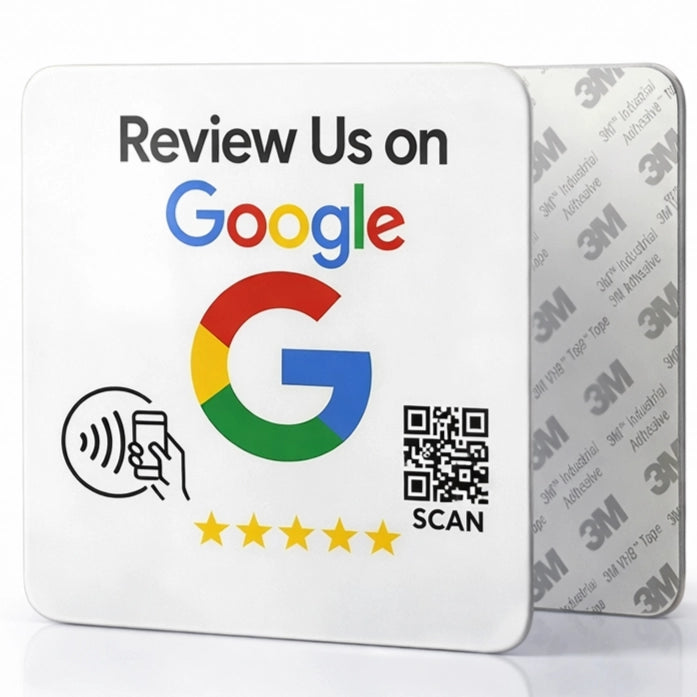Google Review Plate- NFC Tap + QR Code, Self-Adhesive 3M | GMB Ranking Booster | 4x4  Sign-TAPro