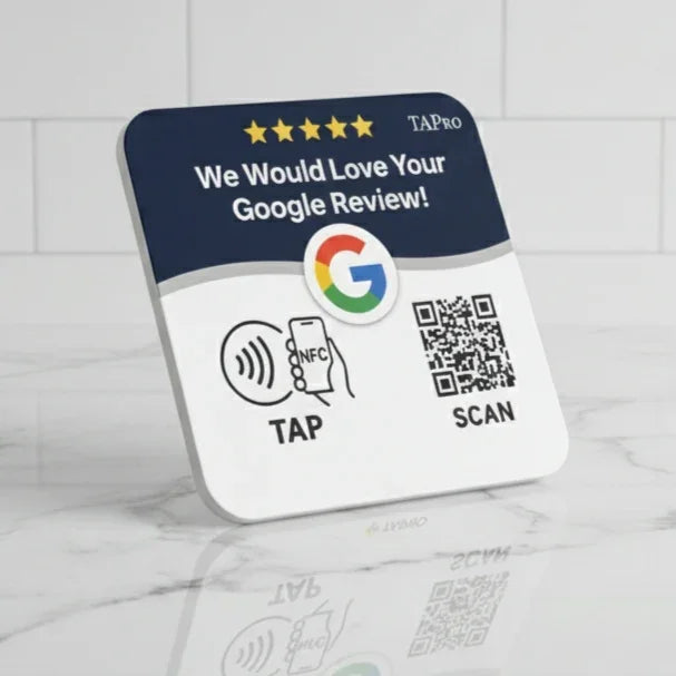 Google Review Plate- NFC Tap + QR Code, Self-Adhesive 3M | GMB Ranking Booster | 4x4 Sign-TAPro - TAPro