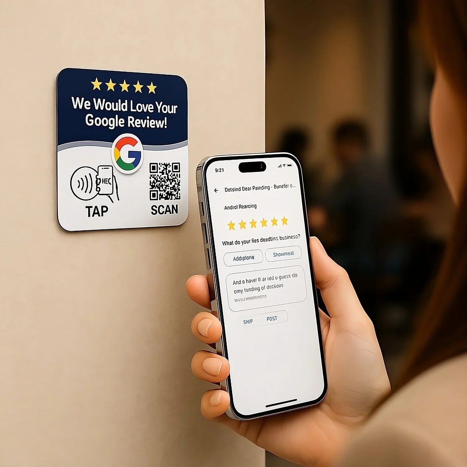 Google Review Signes Google Review Sign Plate NFC + QR Code, Blue 4x4 In
