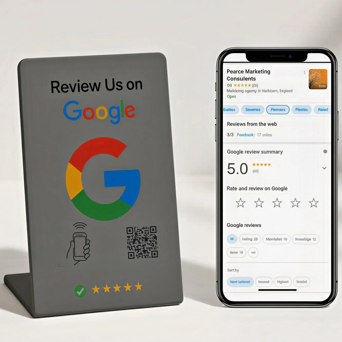 Google Review Stand NFC + QR Tap to Review Sign - Professional Pro Grade Business Signage, NTAG215 Google Review Stands by TAPro