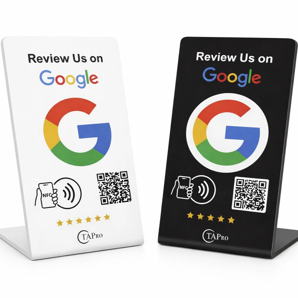 Custom Google Review Stands –Black + White Bundles, NFC + QR – Countertop Display | TAPro - TAPro