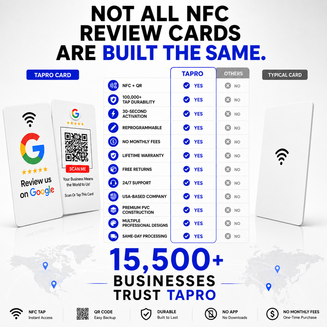 Google Review Tap Card – NFC + QR Code for Business | White