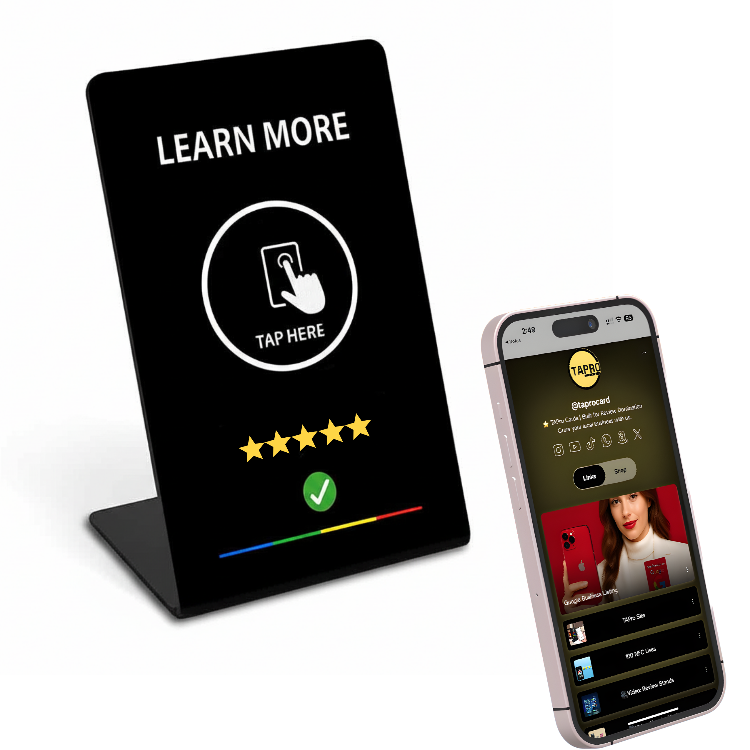 NFC Google Review countertop sign with QR code for collecting business reviews