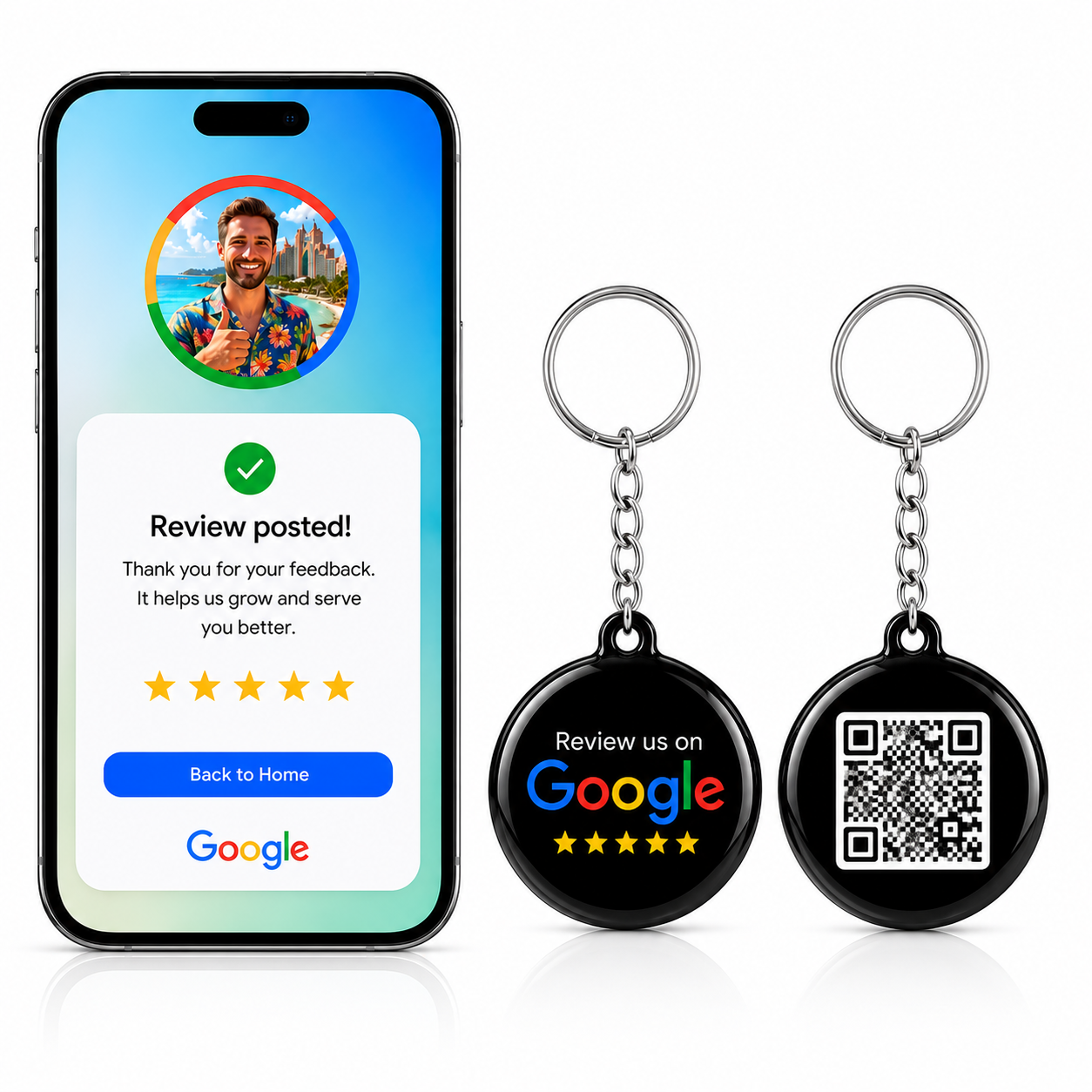 Google Review NFC + QR Keychain | Tap to Review Keychain with NFC & QR Code