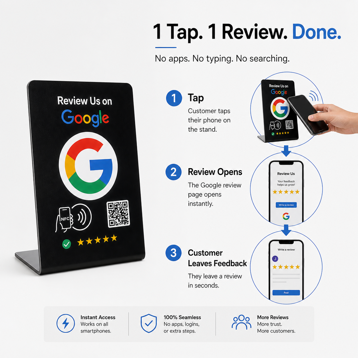 Google Review Stand - NFC & QR Code, Tap To Review System
