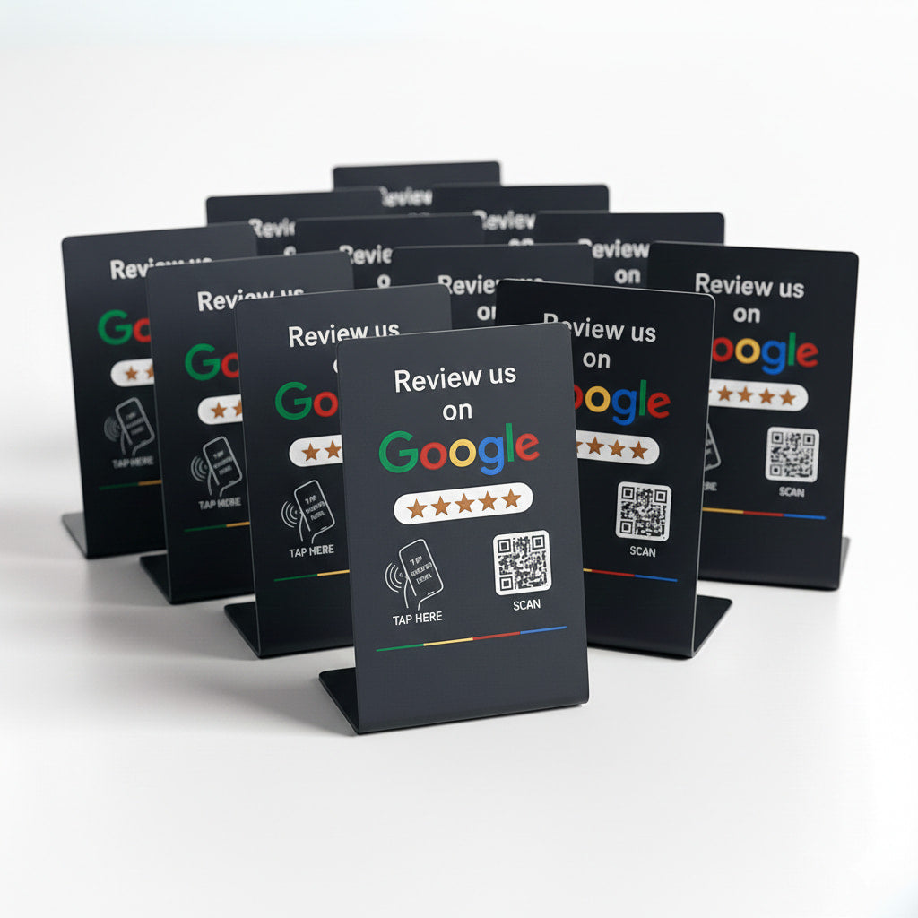 Google Review Stand NFC + QR Tap to Review Sign - Professional Pro Grade Business Signage, NTAG215 Chip, No App Needed, TAPro