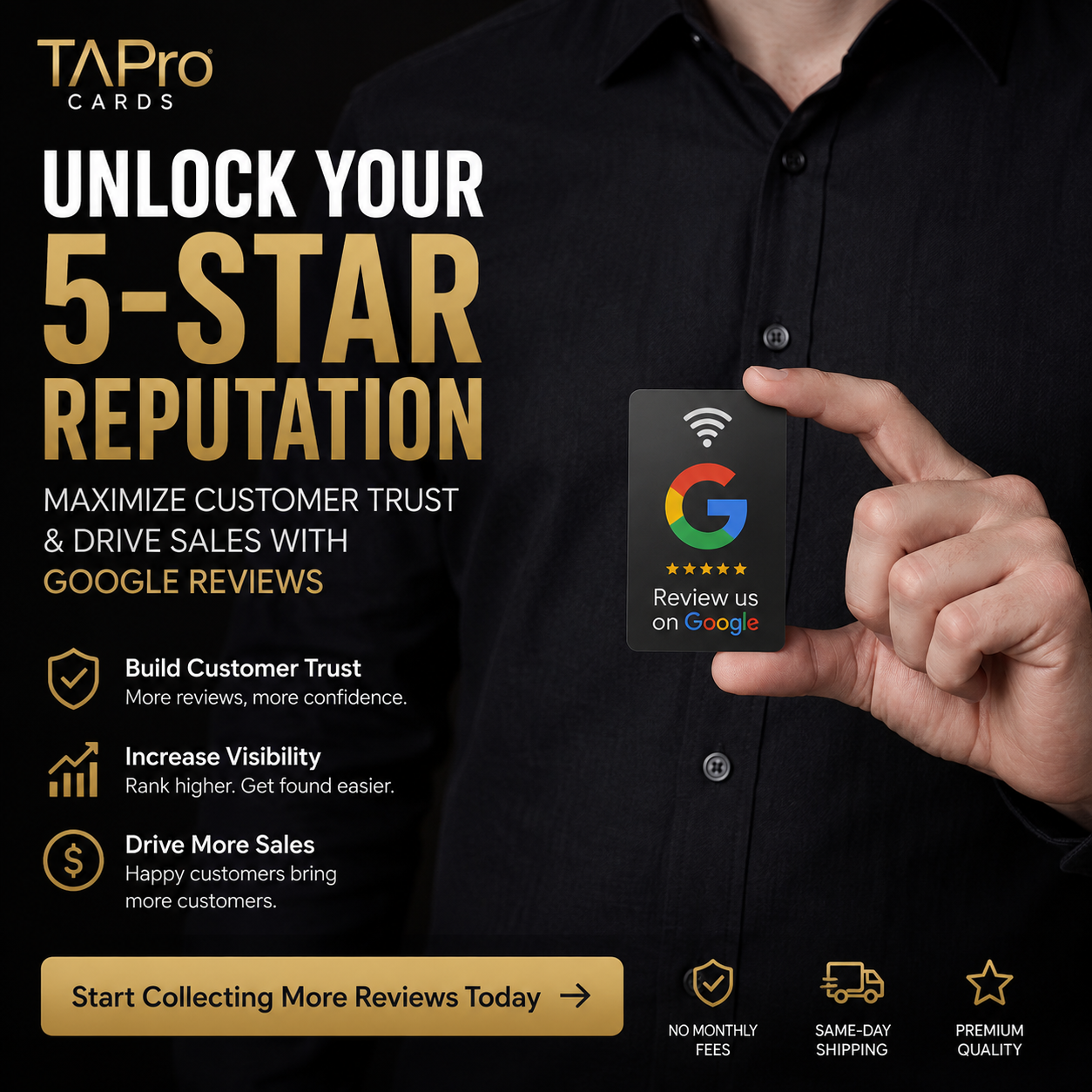 Google Review Card (NFC Chip) - No Monthly Fees, One-Tap Setup