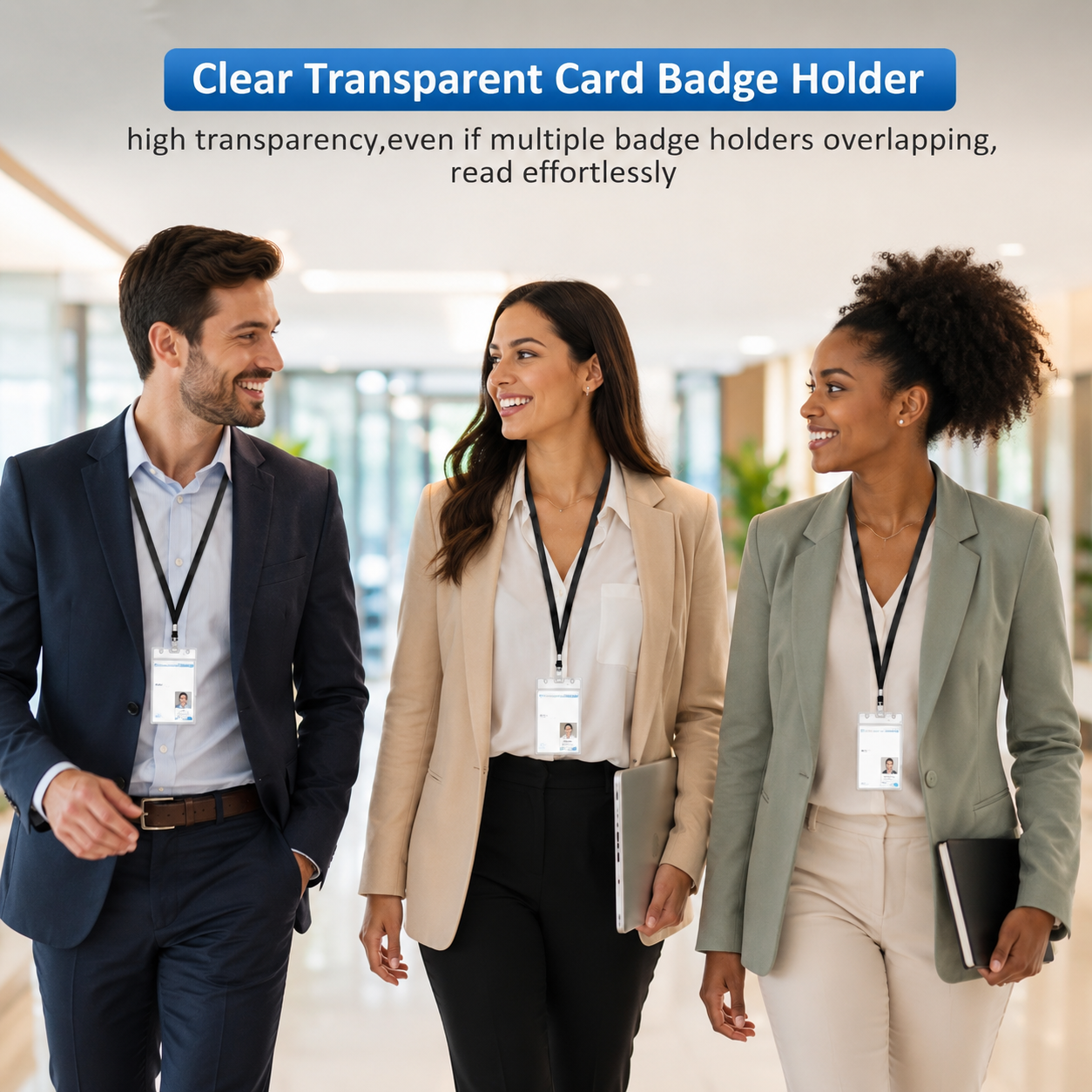 Premium Clear Badge Holders with Adjustable Black Lanyard | Professional ID, Access Card & NFC Card Holder