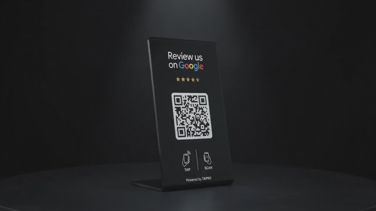 TAPro Google review stands placed at checkout counters salons offices reception desks and restaurant host stations