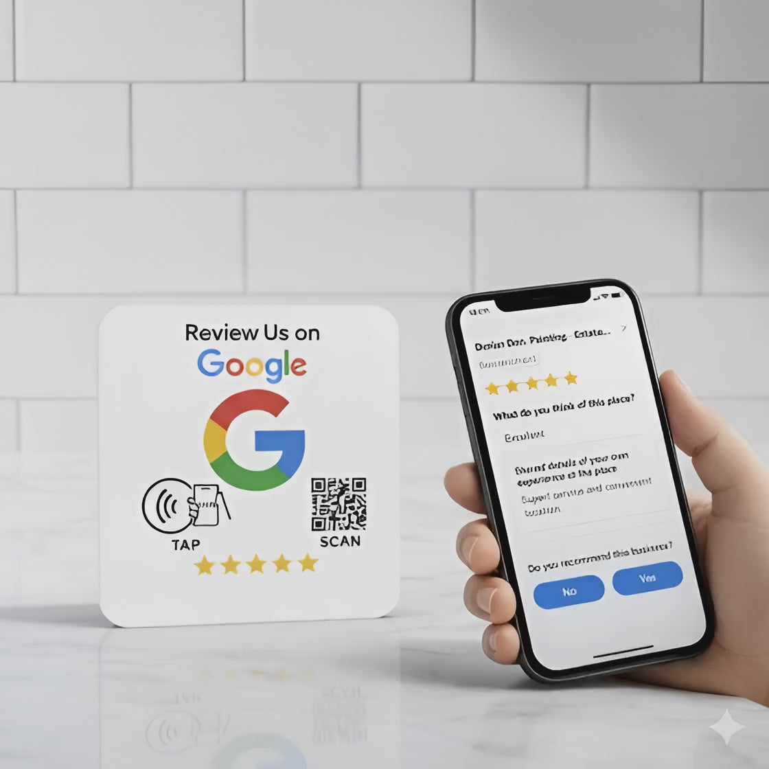 Google Review Sign – 4x4 Inch Plaque, NFC & QR Code, Tap to Collect 5-Star Reviews Instantly, 3M Adhesive | TAPro