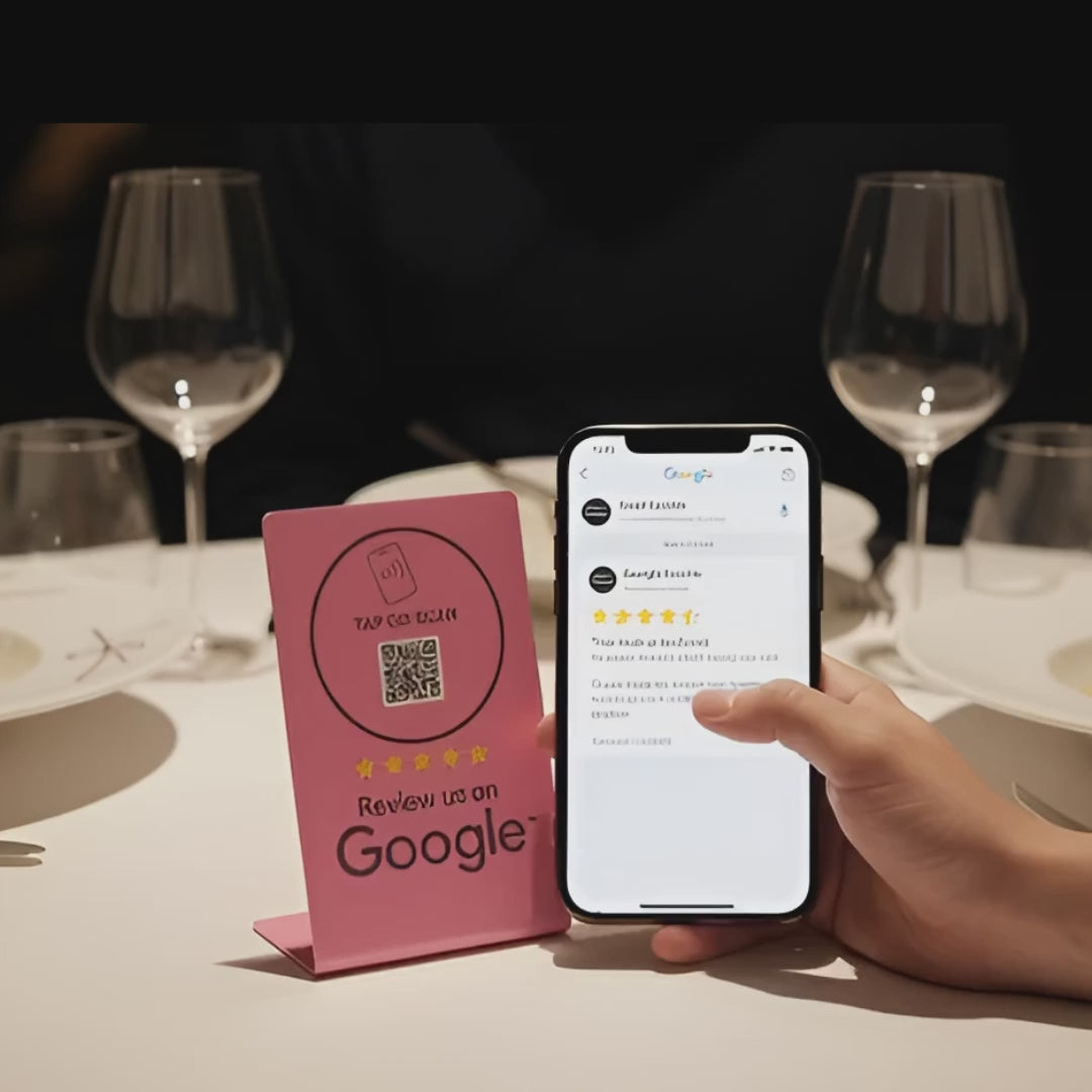 2 Google Review  Stands-NFC & QR Code, Pink Color - No Subs| GMB SEO Review Us Sign | Google Review Table Top -TAPro