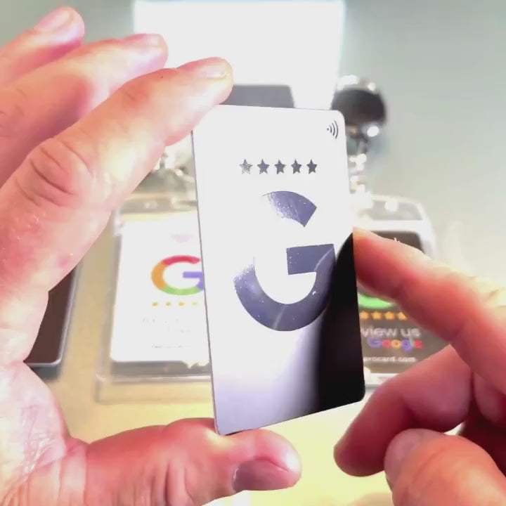 Premium black TAPro G-Series Onyx Google Review Card showing front and back with NFC and QR code