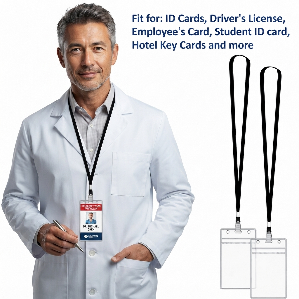 Premium Clear Badge Holders with Adjustable Black Lanyard | Professional ID, Access Card & NFC Card Holder