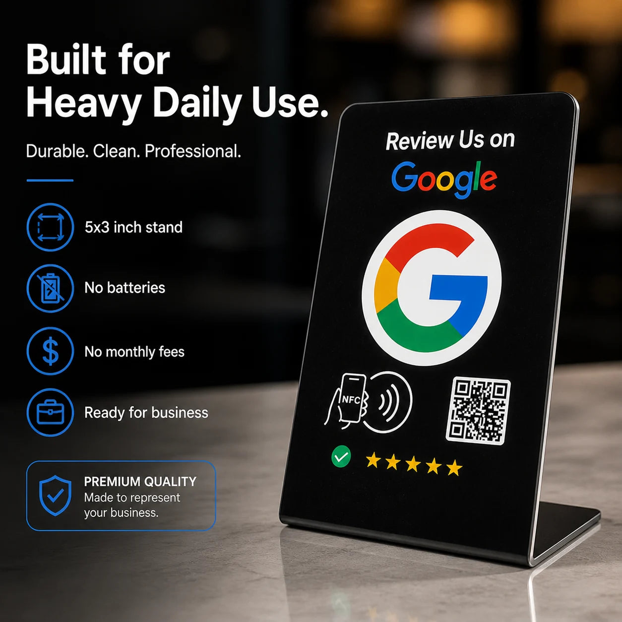 Google Review Dominator Bundle – 10 NFC Review Stands, 5 Cards & 5 Stickers