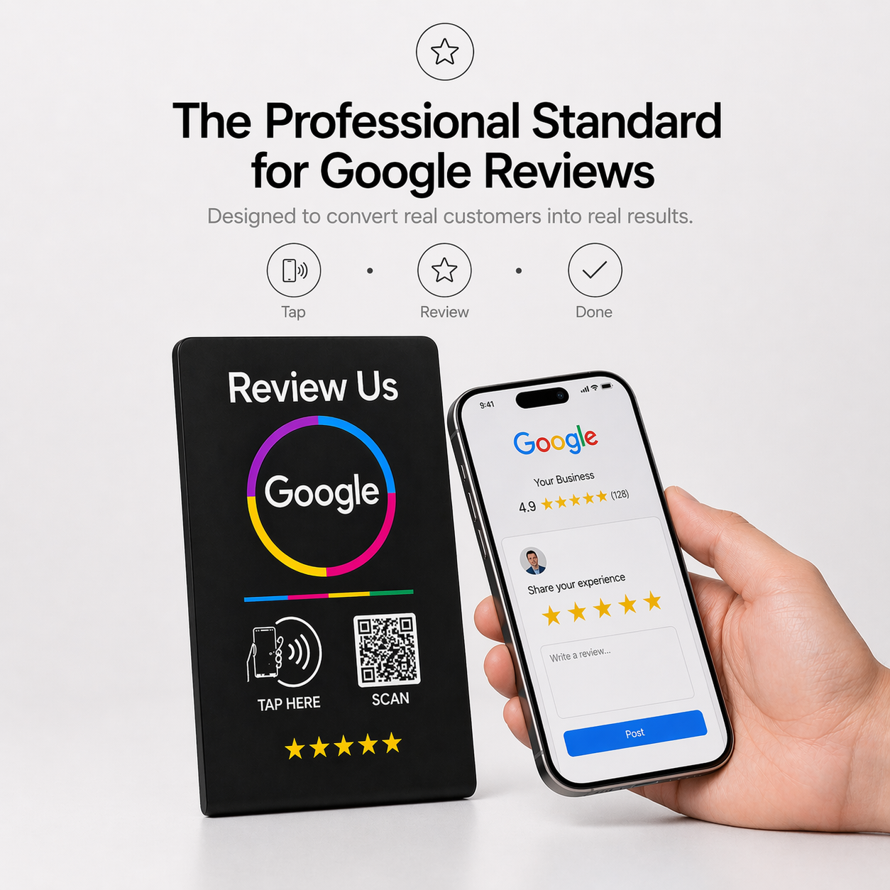 TAPro G-Series Onyx™ Google Review Stand | NFC + QR Review System | 30-Second Setup