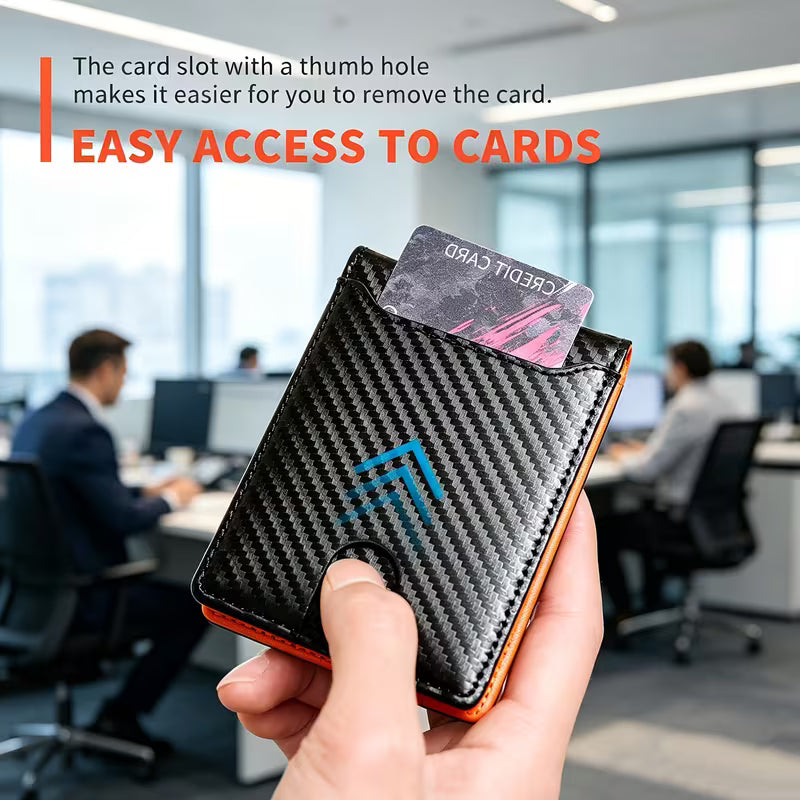 Minimalist Carbon Fiber Business Card Wallet | Slim Metal Wallet for Digital Business Cards, Cash & Credit Cards