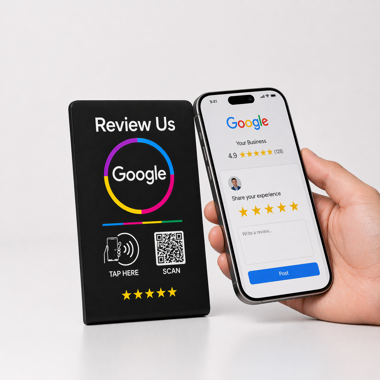 Best Google Review Sign – NFC & QR Tap to Review Display (2026)