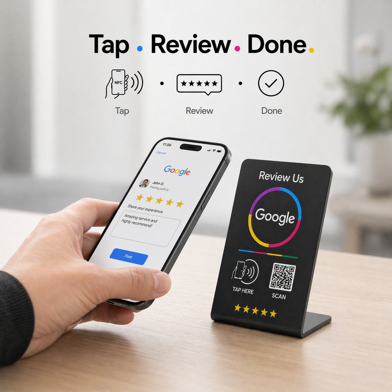 Best Google Review Sign – NFC & QR Tap to Review Display (2026)