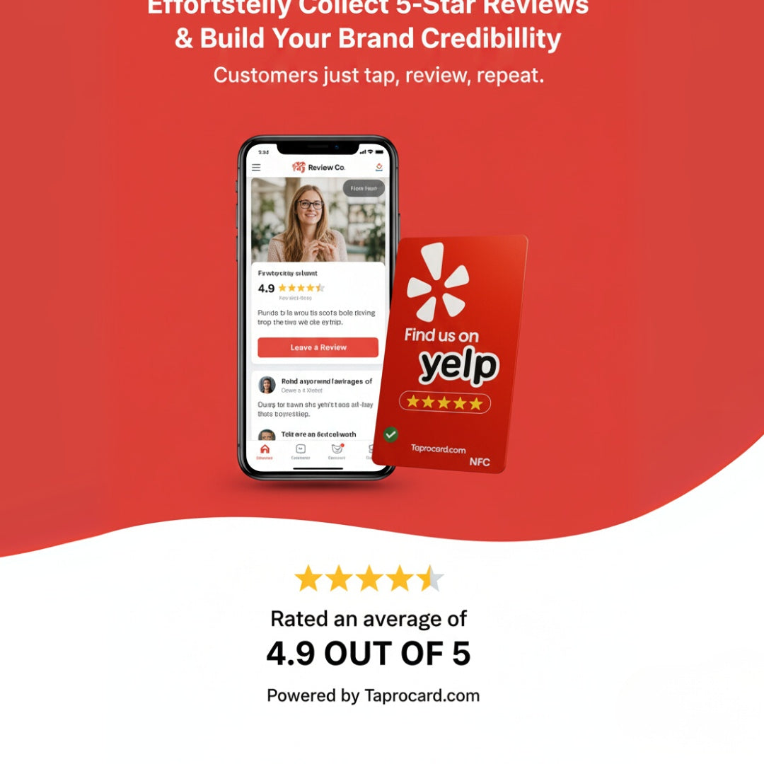 Red TAPro Yelp Review Card for Restaurants, Cafes, and Salons